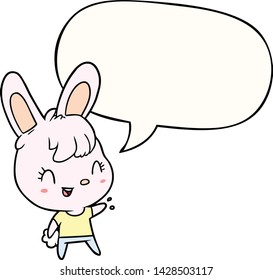 bonito conejo de dibujos animados con burbuja de habla