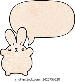 bonito coelho de desenho animado com balão de fala em estilo de textura retrô