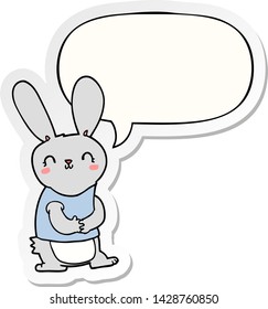 bonito conejo de dibujos animados con pegatina de burbujas de voz