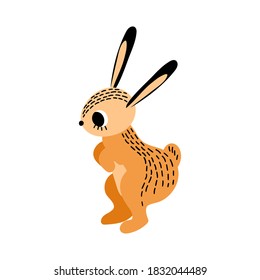 Cute cartoon rabbit standing on his hind legs. Funny woodland character isolated on white background. Vector illustration.