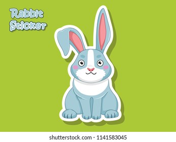 Cute Cartoon Rabbit Sticker. Vector Illustration With Cartoon Style Funny Animal.
