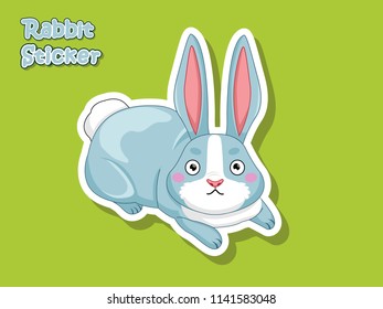 Cute Cartoon Rabbit Sticker. Vector Illustration With Cartoon Style Funny Animal.