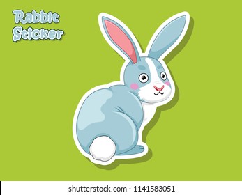 Cute Cartoon Rabbit Sticker. Vector Illustration With Cartoon Style Funny Animal.