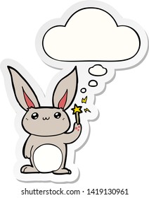 cute cartoon rabbit with thought bubble as a printed sticker