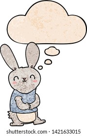 bonito conejo de dibujos animados con burbuja de pensamiento en estilo de textura gruesa