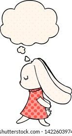 cute cartoon rabbit with thought bubble in comic book style