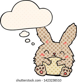 cute cartoon rabbit with thought bubble in comic book style