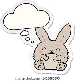 lindo conejo de dibujos animados con burbuja de pensamiento como pegatina impresa