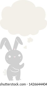 cute cartoon rabbit with thought bubble in retro style