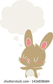 cute cartoon rabbit with thought bubble in retro style