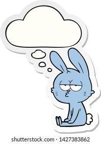 cute cartoon rabbit with thought bubble as a printed sticker