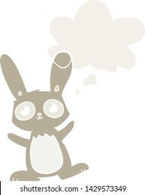 cute cartoon rabbit with thought bubble in retro style