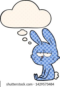cute cartoon rabbit with thought bubble in comic book style