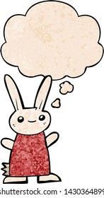 bonito conejo de dibujos animados con burbuja de pensamiento en estilo de textura gruesa