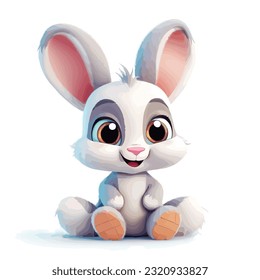 Cute cartoon rabbit vector illustration, white rabbit, vector
