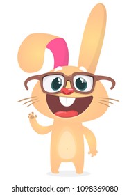 Cute cartoon rabbit wearing eyesglasses. Vector illustration of a smiling bunny