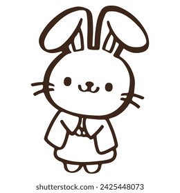cute Cartoon rabbit wearing a japanese dress. Easter day  , outline vector