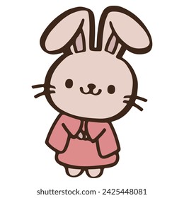 cute Cartoon rabbit wearing a pink coqutte japanese dress standing. Easter day 