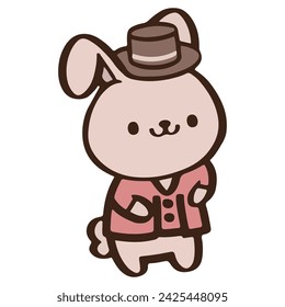 cute Cartoon rabbit wearing a pink coqutte shirt standing. Easter day 
