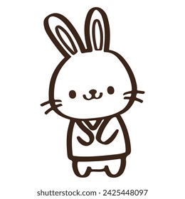 cute Cartoon rabbit wearing a pink coqutte shirt standing. Easter day 