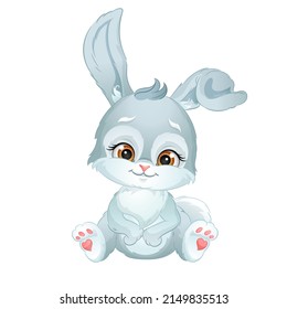 Cute Cartoon Rabbit. Woodland Animal Vector Illustration. Isolated On White Background.