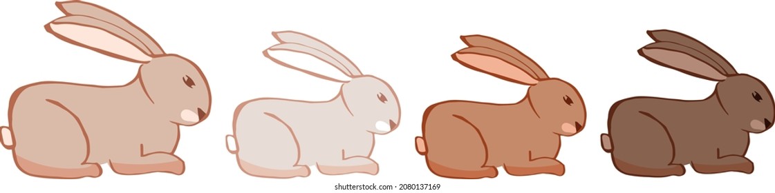 Cute cartoon rabbits, Asian zodiac sign, astrological symbol isolated on white. Hand drawn vector illustration. Flat design. 2023 Chinese New Year card, banner, poster, horoscope element.