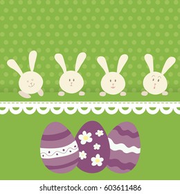 Cute cartoon rabbits with Easter egg.
