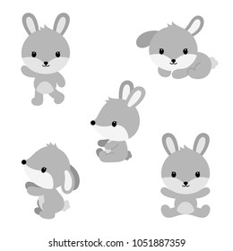 Cute cartoon rabbits in flat style.