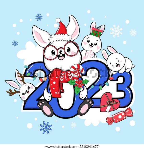 Cute Cartoon Rabbits Numbers 2023 Vector Stock Vector (Royalty Free ...