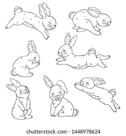 Cute Cartoon Rabbits Outline Set Coloring Stock Vector (Royalty Free ...