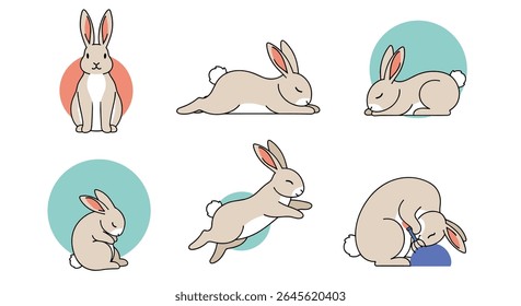 Cute cartoon rabbits in various poses and activities