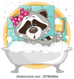 Cute cartoon Raccoon in the bathroom 