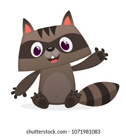  Cute cartoon  raccoon character. Wild forest animal collection. Baby education. Isolated on white background. Flat design Vector illustration