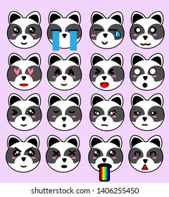 Cute cartoon raccoon icon set - Vector illustration for animal sticker, posters, logo, graphic, mobile application, patches, prints clothes, emblems, web design, infographics, emotion