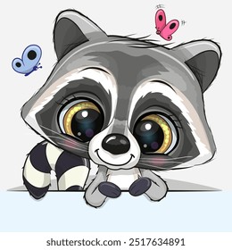 Desenho animado bonito Raccoon um em um fundo branco