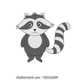 Cute cartoon raccoon on a white background. Children's illustration of a raccoon. Vector illustration of a raccoon.