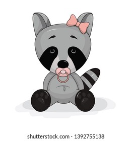 Cute cartoon raccoon with pink pacifier vector design