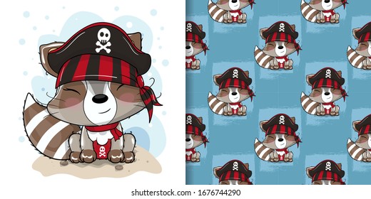 cute cartoon raccoon with pirate custom illustration for kids