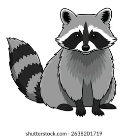 Cute Cartoon Raccoon Sitting with Striped Tail and Masked Eyes