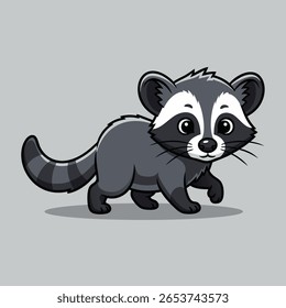 Desenho animado Guaxinim Andando - Adorável Bandit Mask Mammal Ilustração com cauda listrada para projetos de vida selvagem das crianças. Ilustração de vetor