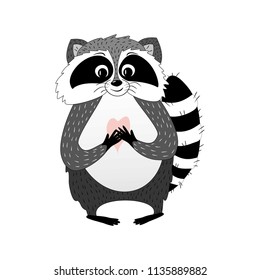 Cute cartoon raccoon withe heart