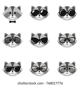 cute cartoon raccoons with sunglasses