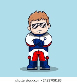 Cute cartoon racer boy vector illustration.
