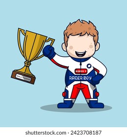 Cute cartoon racer boy vector illustration.