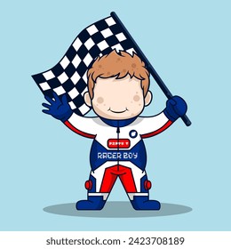 Cute cartoon racer boy vector illustration.