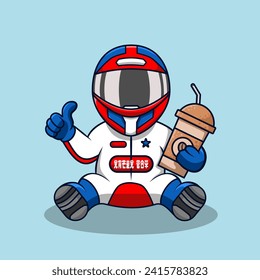 Cute cartoon racer boy wearing helmet and suit vector illustration.