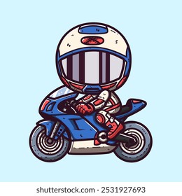 Cute cartoon racer riding a motor bike