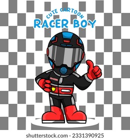 
Cute cartoon racer wearing helmet and racing suit