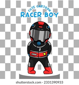 
Cute cartoon racer wearing helmet and racing suit