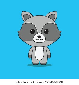 Cute cartoon racoon drawing. Kawaii chibi animal mascot style, isolated vector illustration.